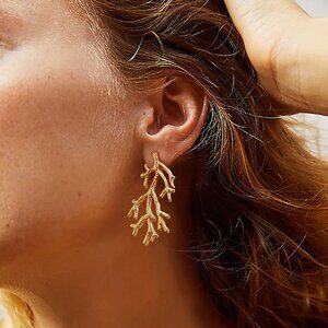 Hypoallergenic Jewelry 18K Gold Plated Coral Branch Anthro Earrings